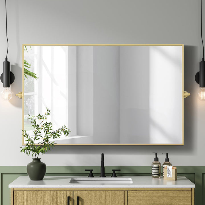 48X30 Pivot Mirror In Brass Brass Finish - DECOR by Joshua Marshal