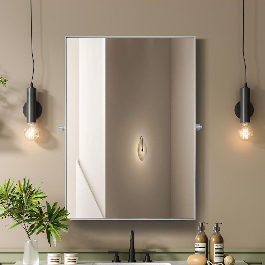 48X30 Pivot Mirror In Silver Silver Finish - DECOR by Joshua Marshal