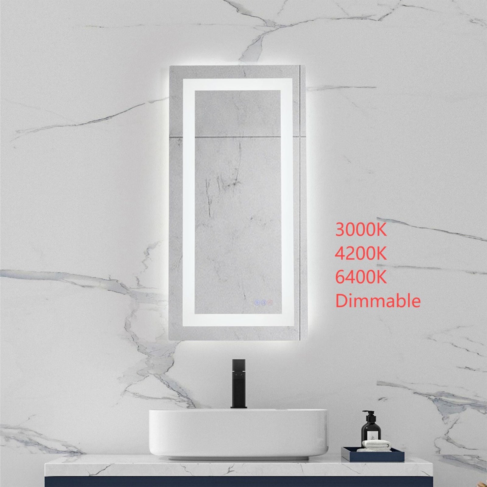 30X20 Led Mirror, Adjustable Color 3000K/4200K/6400K - View 2 - Joshua Marshal