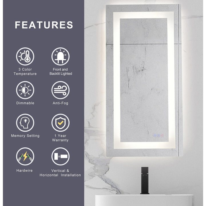 30X20 Led Mirror, Adjustable Color 3000K/4200K/6400K - View 6 - Joshua Marshal