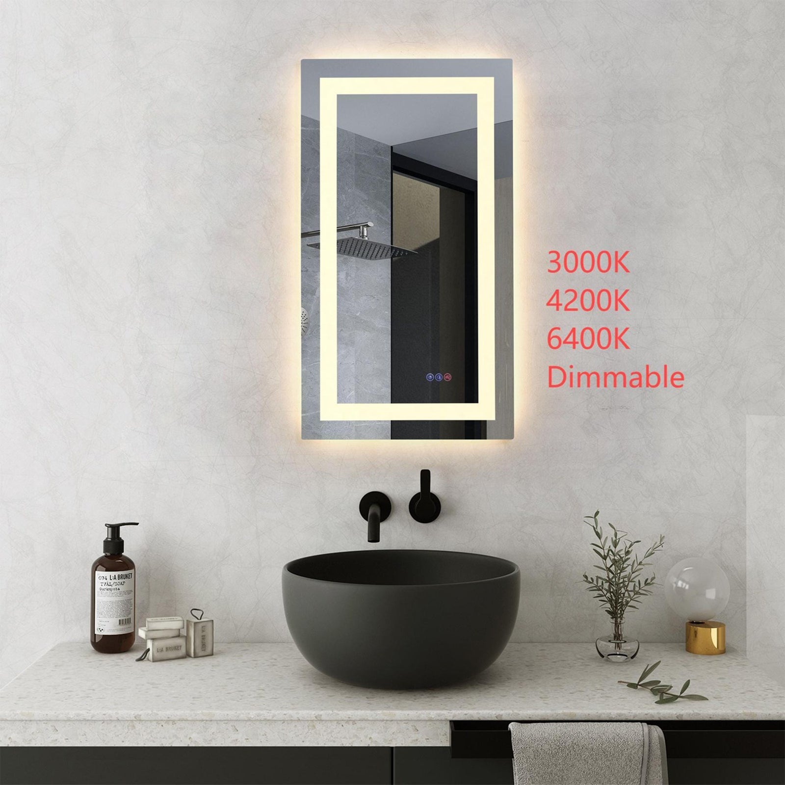 36X20 Led Mirror, Adjustable Color 3000K/4200K/6400K - View 2 - Joshua Marshal