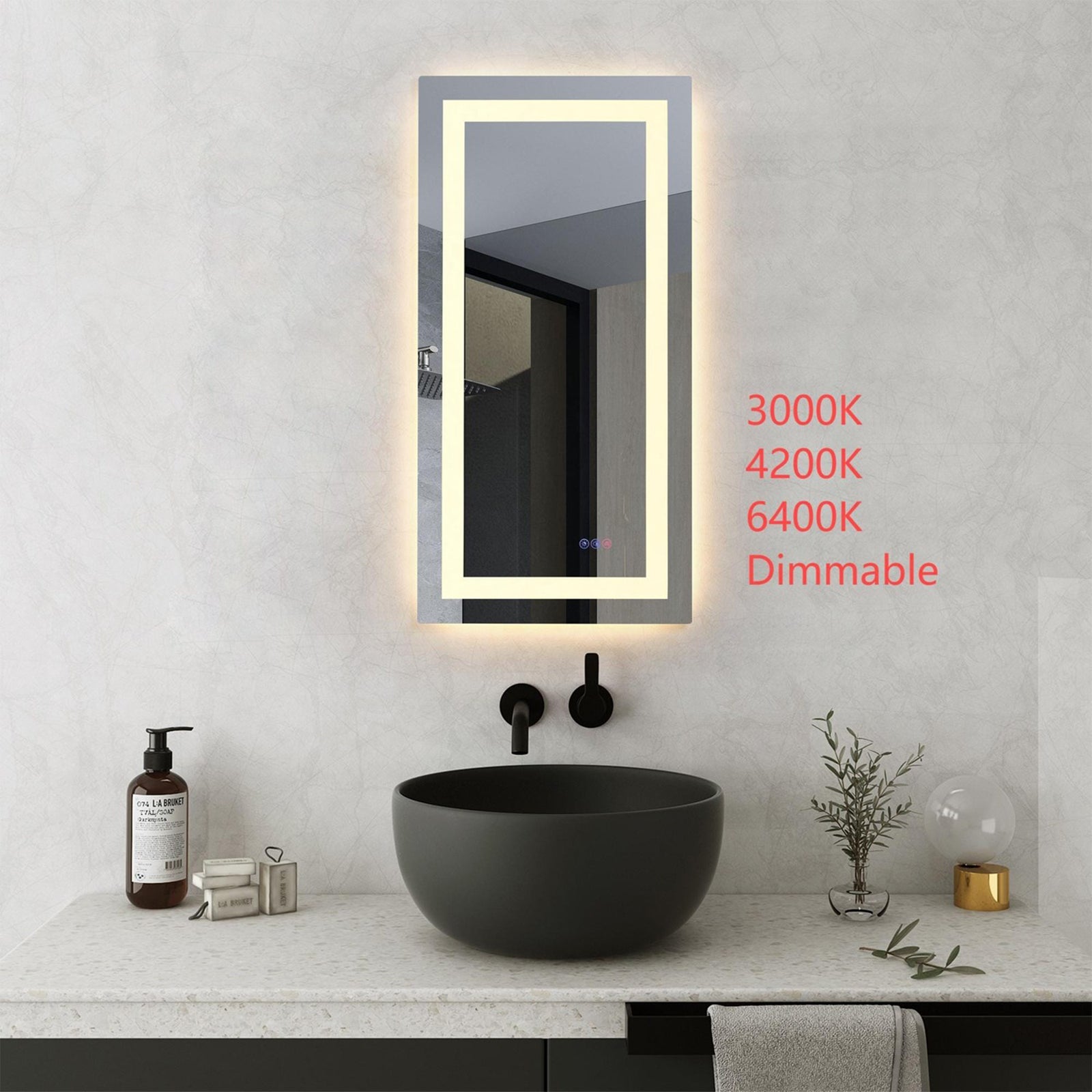40X20 Led Mirror, Adjustable Color 3000K/4200K/6400K - View 2 - Joshua Marshal