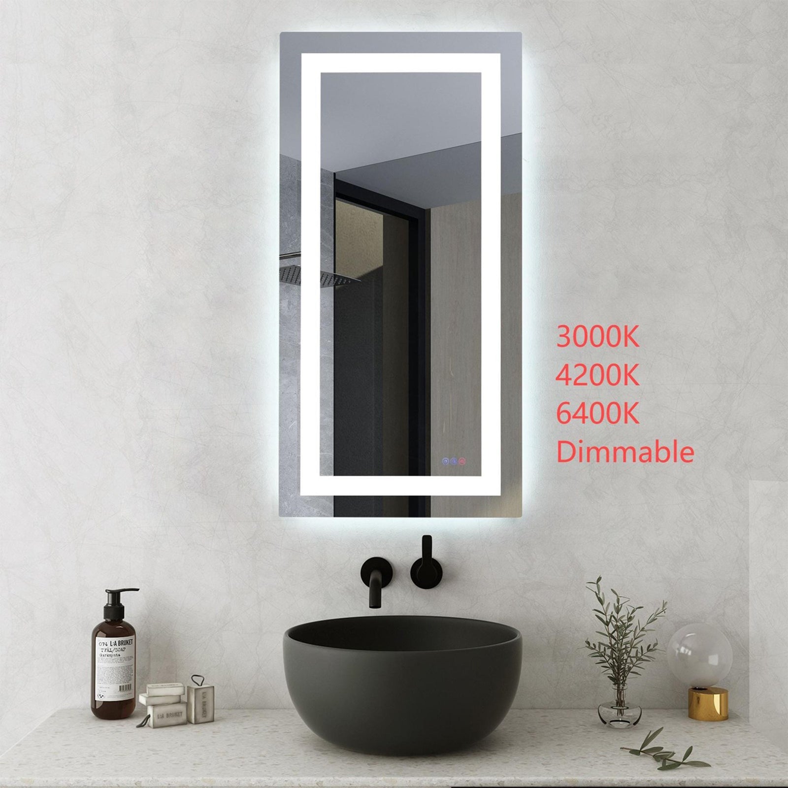 72X30 Led Mirror, Adjustable Color 3000K/4200K/6400K - View 2 - Joshua Marshal
