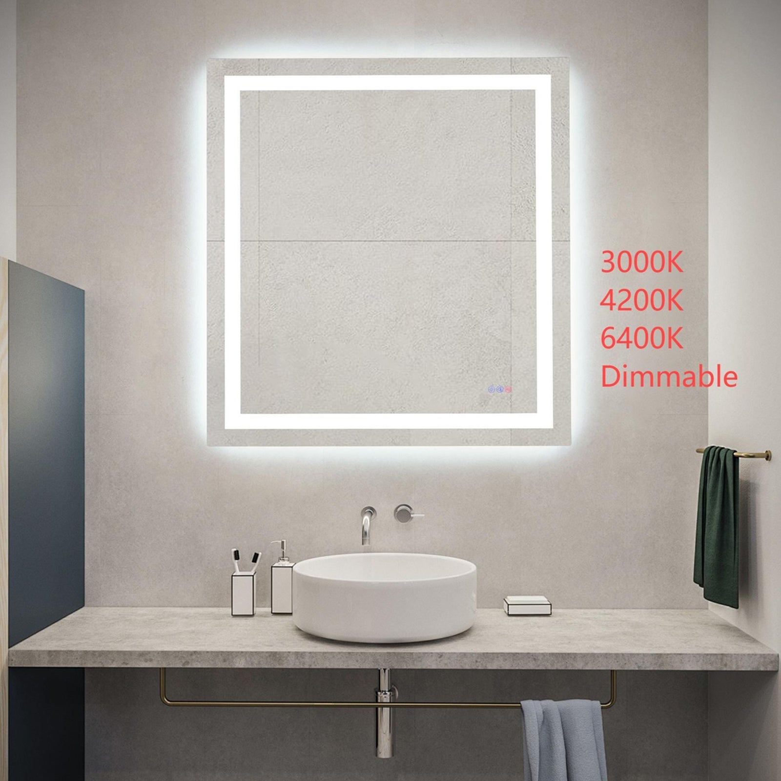 40X36 Led Mirror, Adjustable Color 3000K/4200K/6400K - View 2 - Joshua Marshal
