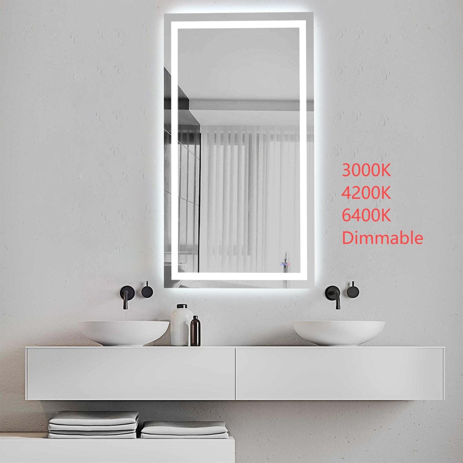 72X36 Led Mirror, Adjustable Color 3000K/4200K/6400K - View 2 - Joshua Marshal