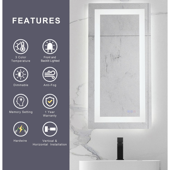 72X36 Led Mirror, Adjustable Color 3000K/4200K/6400K - View 5 - Joshua Marshal