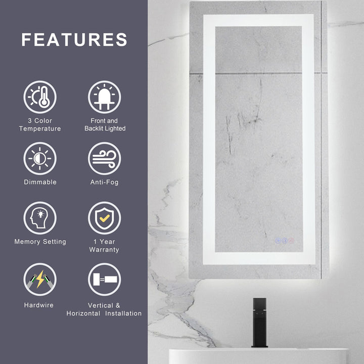60X42 Led Mirror, Adjustable Color 3000K/4200K/6400K - View 6 - Joshua Marshal