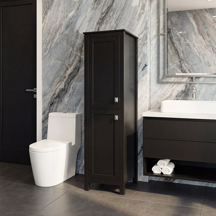 16 Inch Wide Bathroom Linen Storage Freestanding Cabinet In Black Black Finish - KITCHEN & BATH by Joshua Marshal