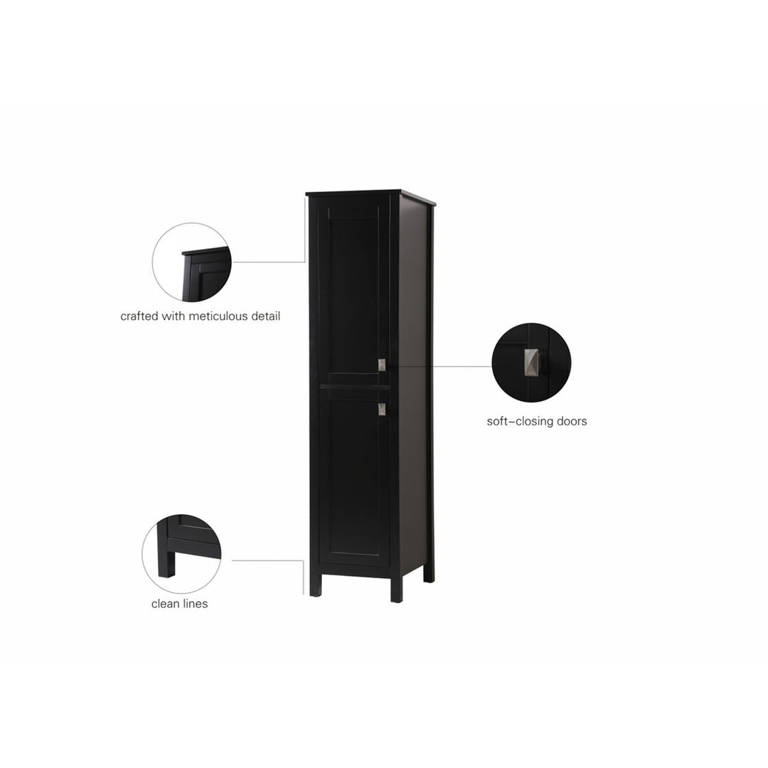 16 Inch Wide Bathroom Linen Storage Freestanding Cabinet In Black - View 5 - Joshua Marshal