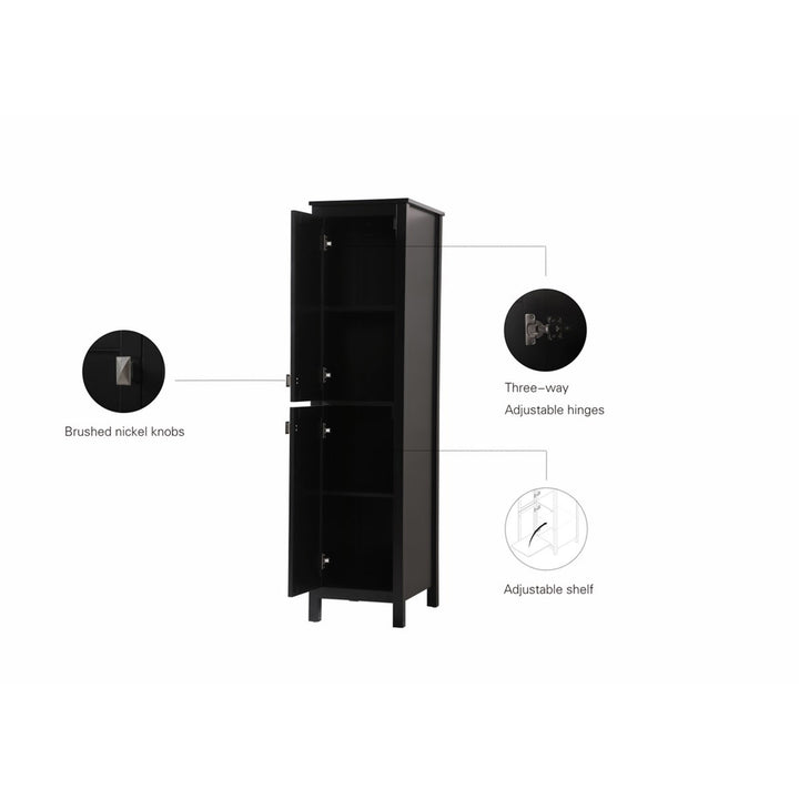 16 Inch Wide Bathroom Linen Storage Freestanding Cabinet In Black - View 6 - Joshua Marshal