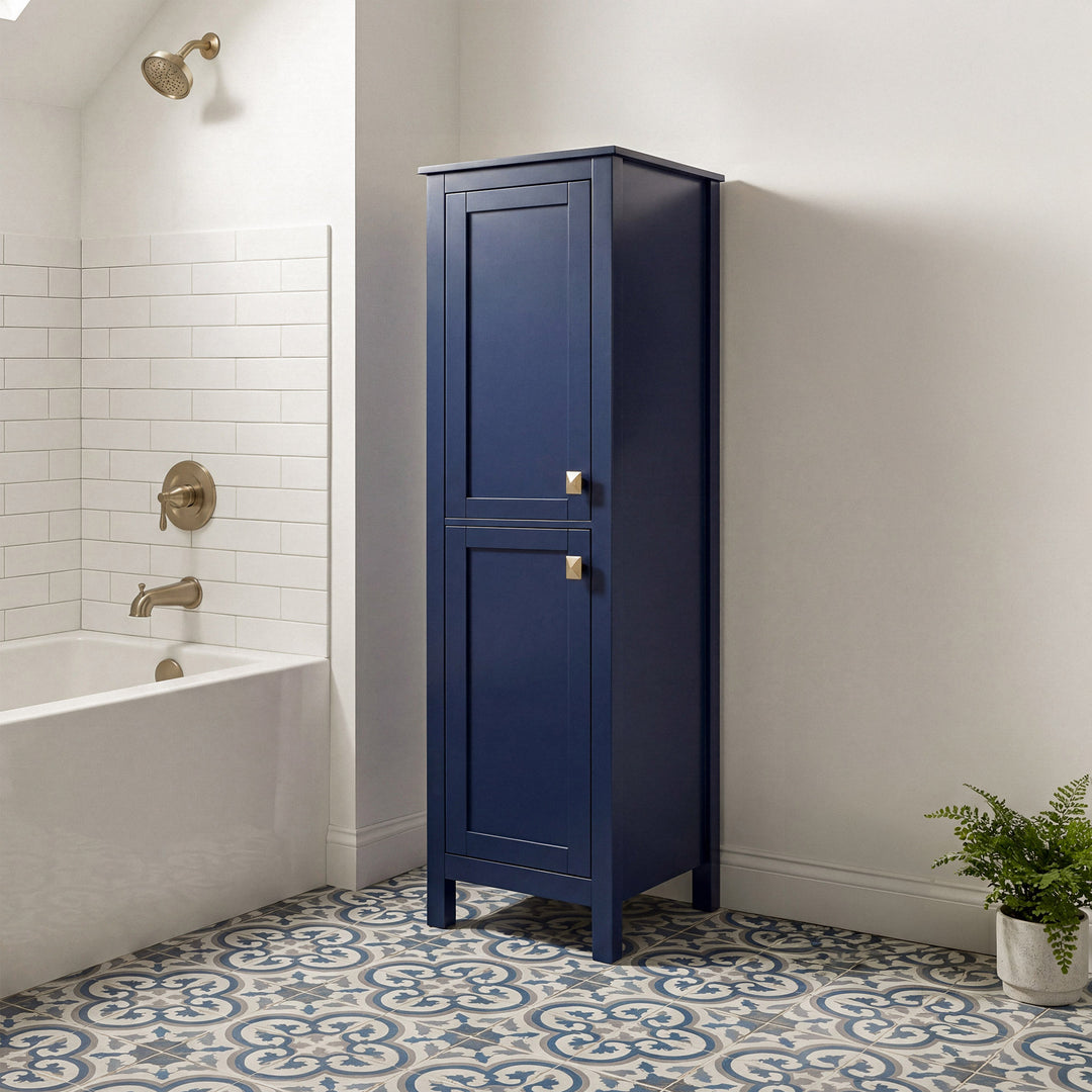 16 Inch Wide Bathroom Linen Storage Freestanding Cabinet In Blue Blue Finish - KITCHEN & BATH by Joshua Marshal