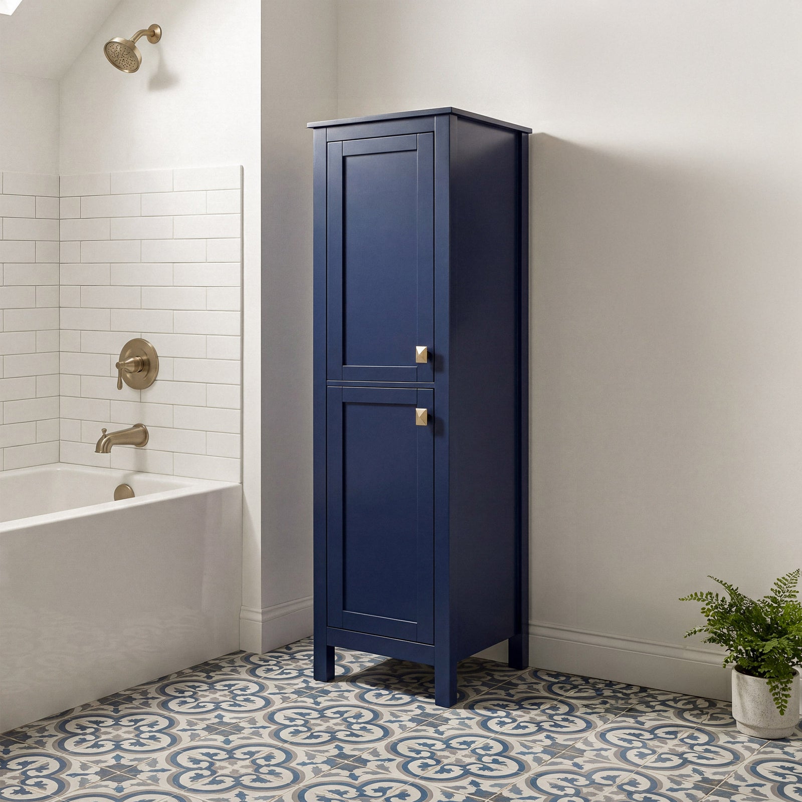 16 Inch Wide Bathroom Linen Storage Freestanding Cabinet In Blue Blue Finish - KITCHEN & BATH by Joshua Marshal