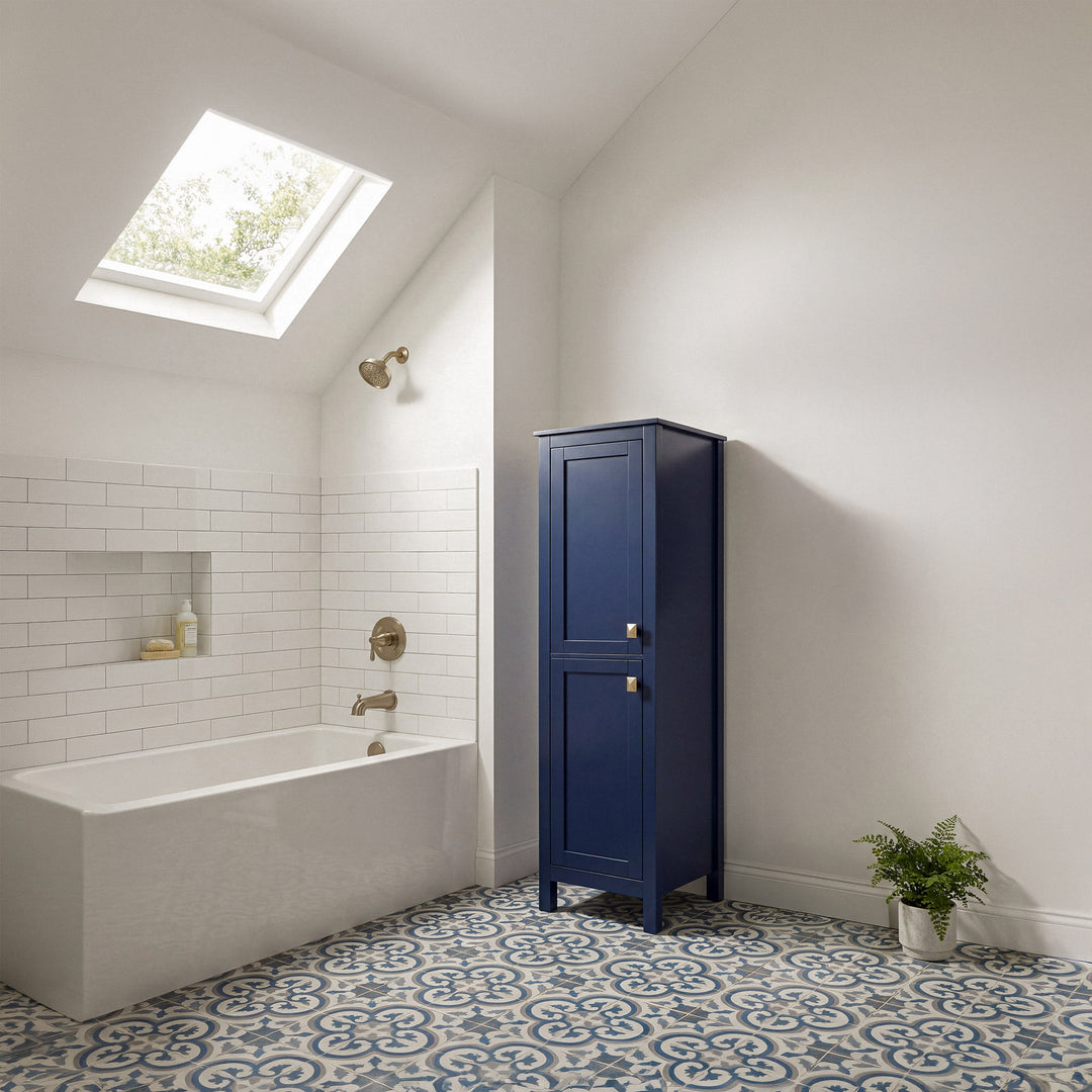 16 Inch Wide Bathroom Linen Storage Freestanding Cabinet In Blue - View 2 - Joshua Marshal