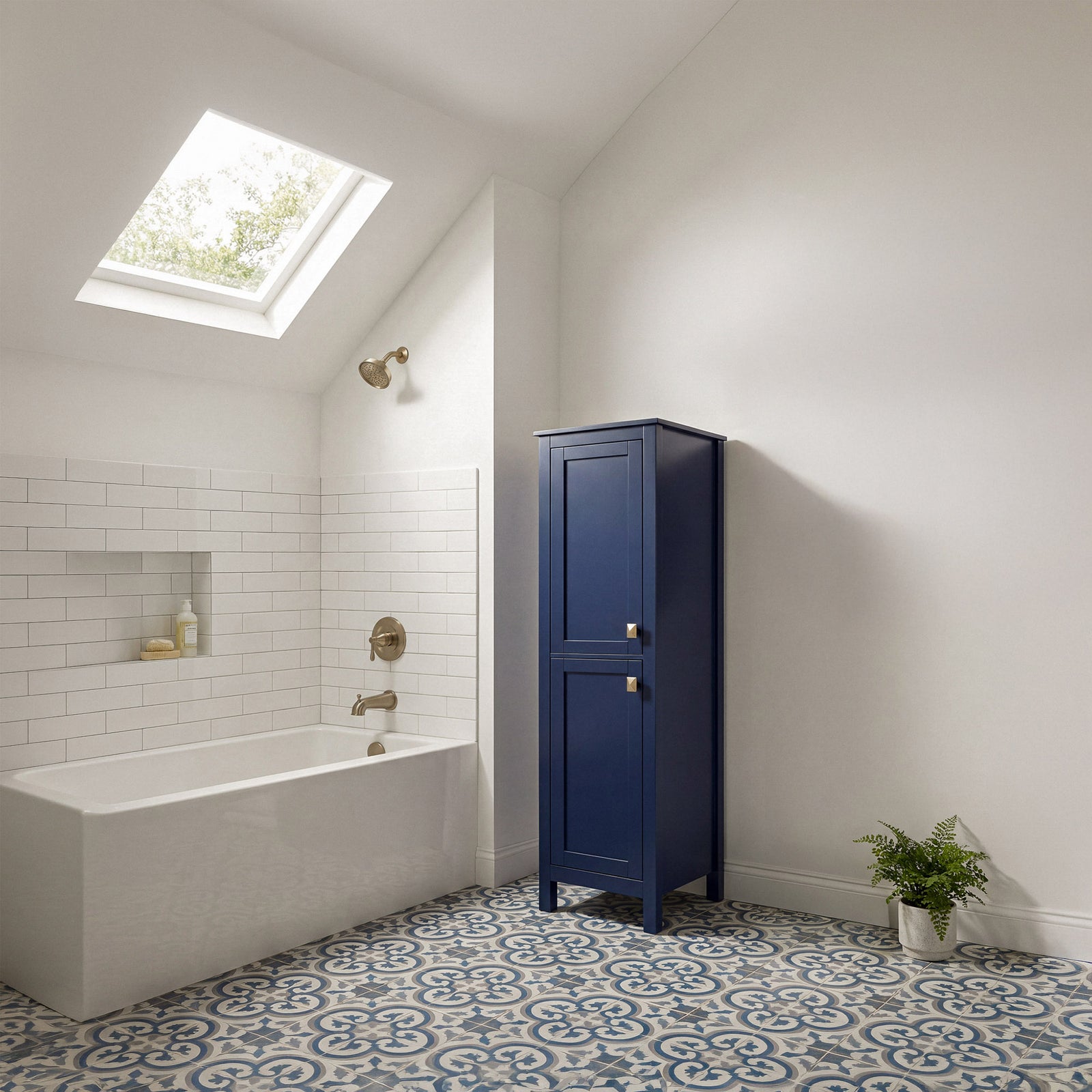 16 Inch Wide Bathroom Linen Storage Freestanding Cabinet In Blue - View 2 - Joshua Marshal