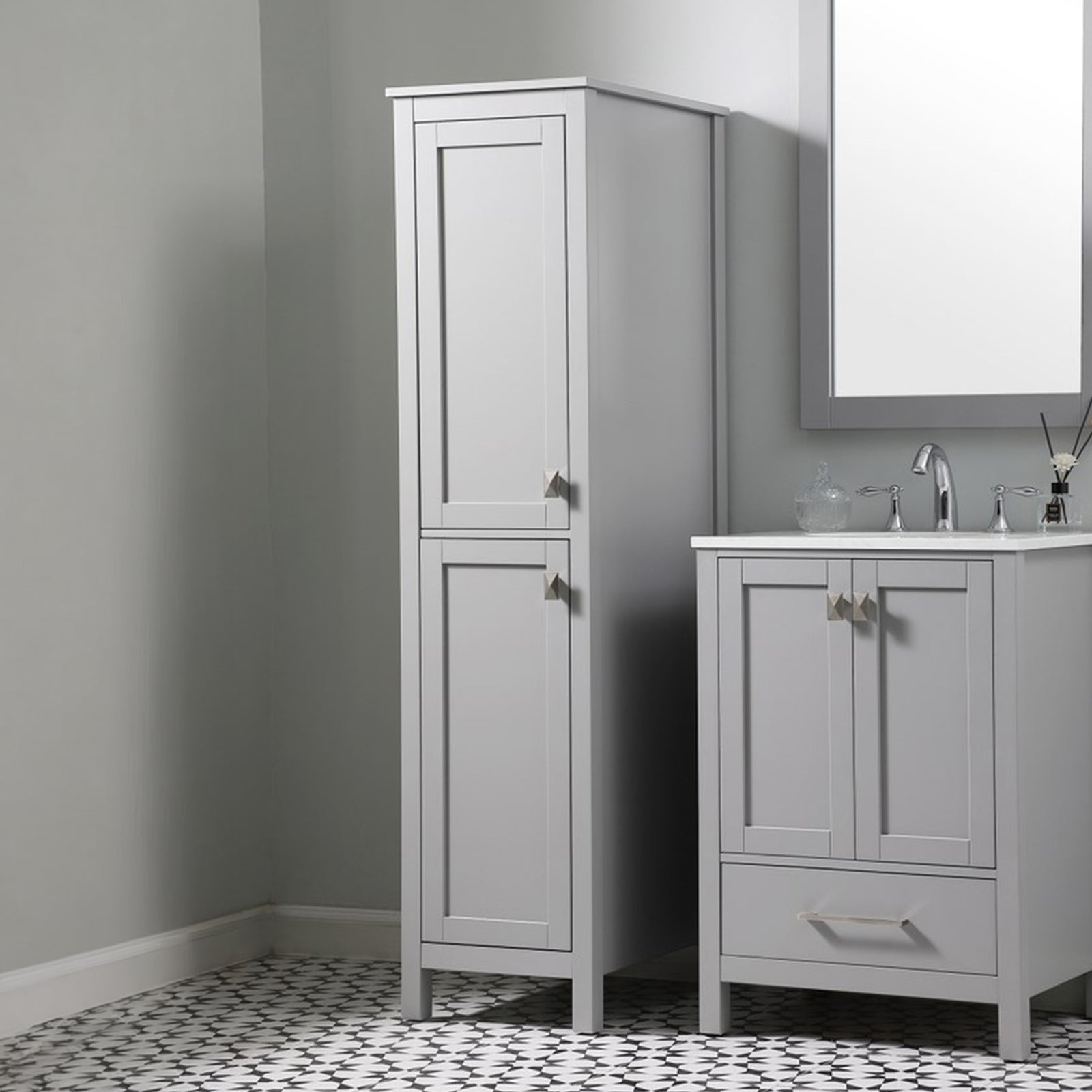 16 Inch Wide Bathroom Linen Storage Freestanding Cabinet In Grey Grey Finish - KITCHEN & BATH by Joshua Marshal