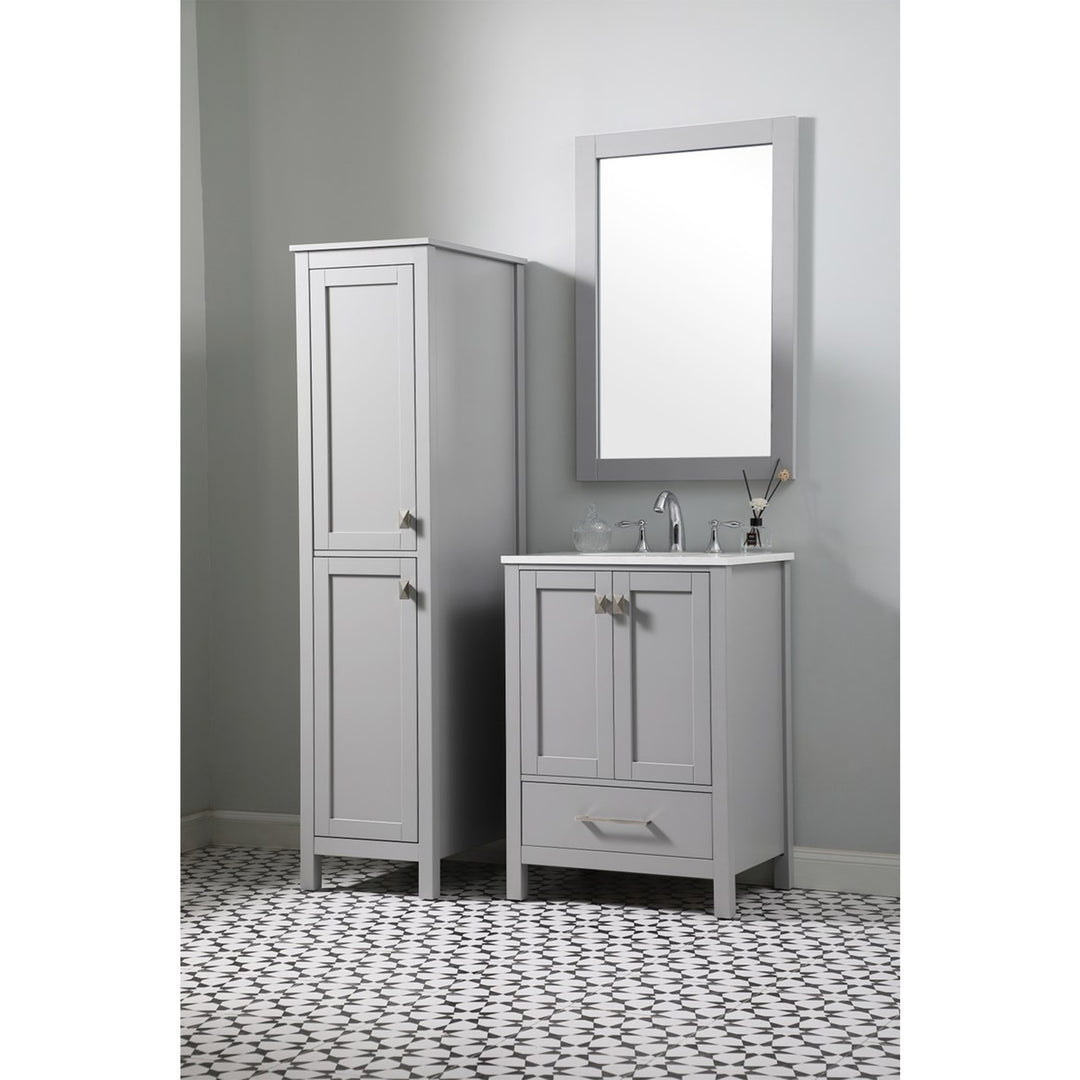 16 Inch Wide Bathroom Linen Storage Freestanding Cabinet In Grey - View 2 - Joshua Marshal