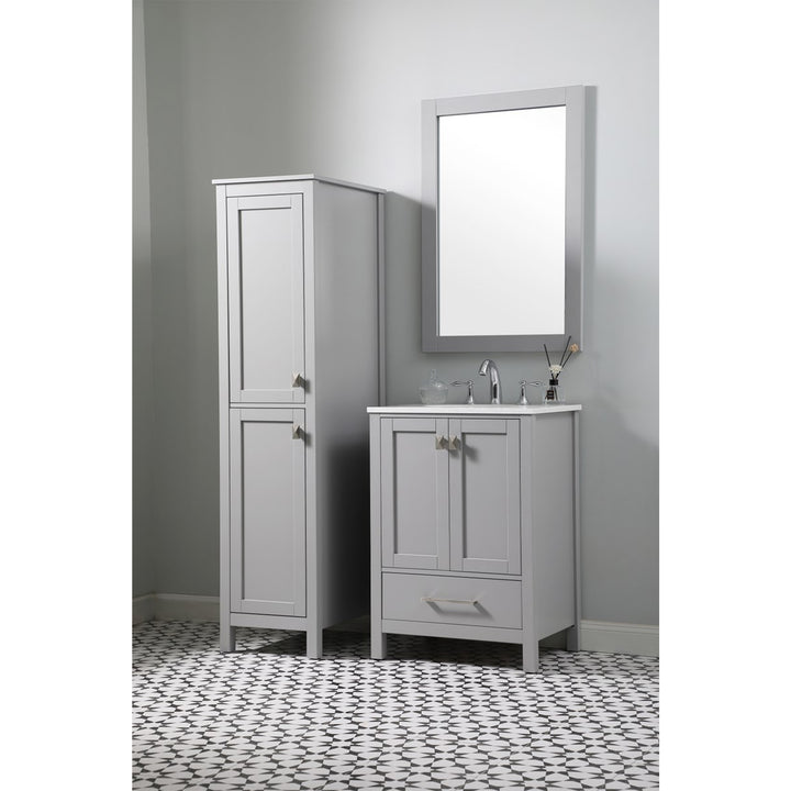 16 Inch Wide Bathroom Linen Storage Freestanding Cabinet In Grey - View 2 - Joshua Marshal