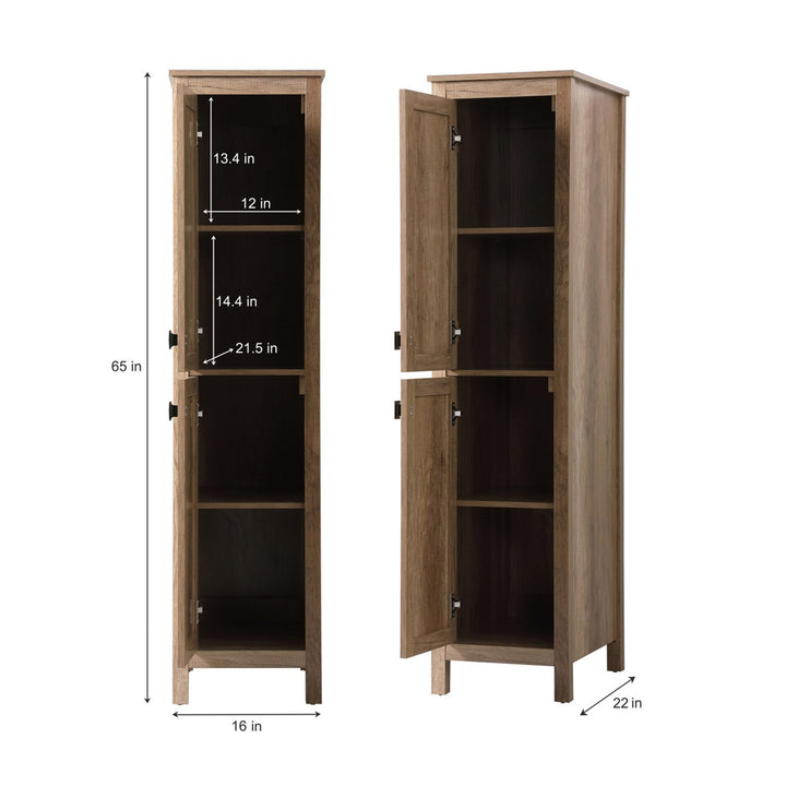 16 Inch Wide Bathroom Linen Storage Freestanding Cabinet In Natural Oak - View 4 - Joshua Marshal