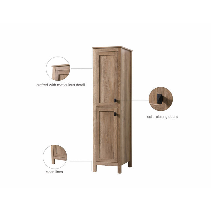 16 Inch Wide Bathroom Linen Storage Freestanding Cabinet In Natural Oak - View 6 - Joshua Marshal