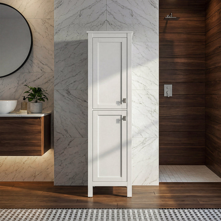 16 Inch Wide Bathroom Linen Storage Freestanding Cabinet In White White Finish - KITCHEN & BATH by Joshua Marshal