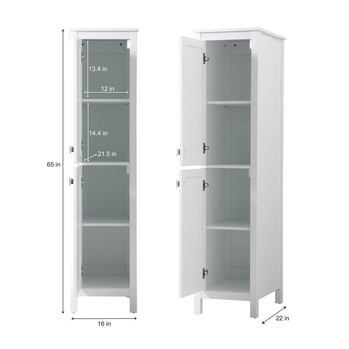 16 Inch Wide Bathroom Linen Storage Freestanding Cabinet In White - View 4 - Joshua Marshal