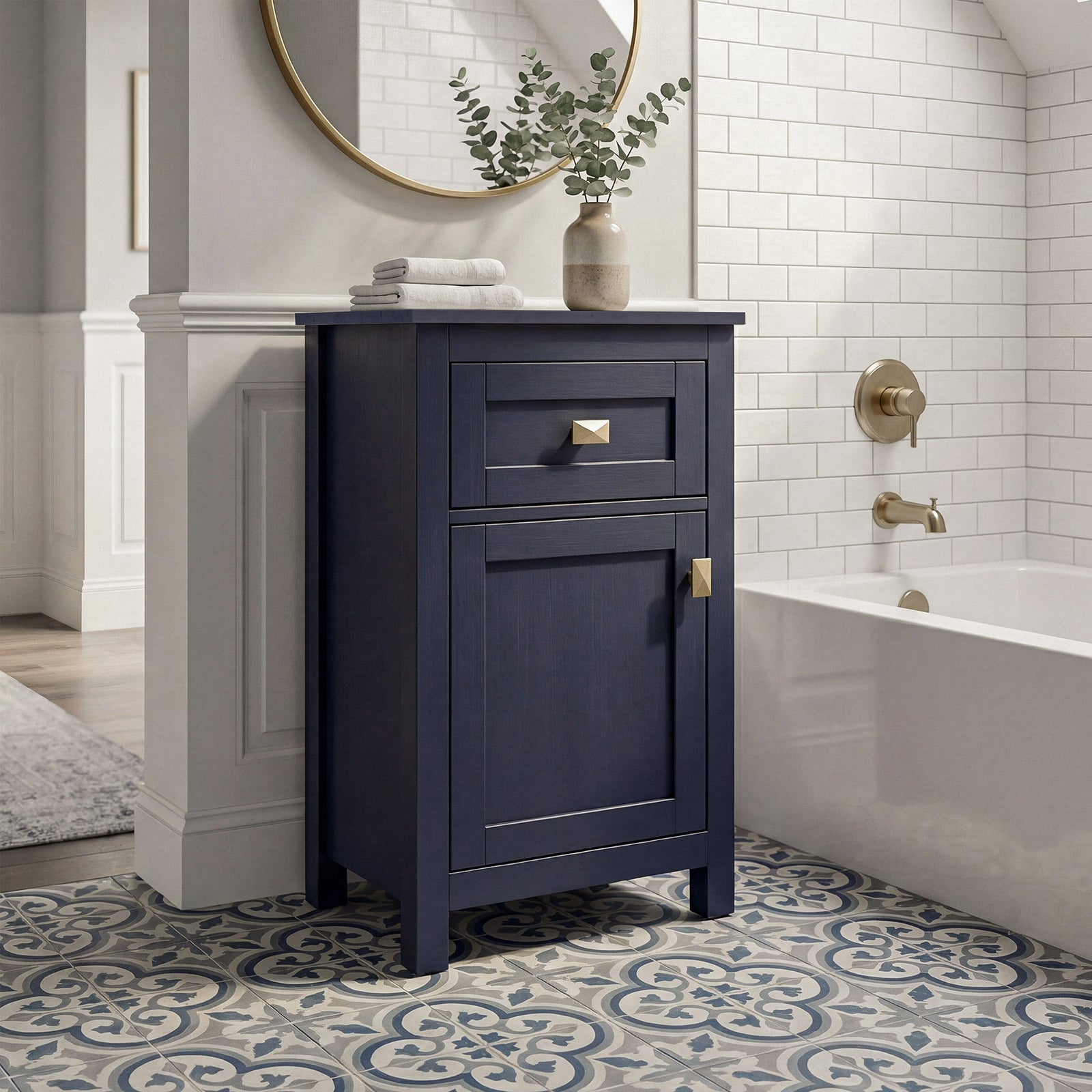18 Inch Wide Bathroom Storage Freedstanding Cabinet In Blue Blue Finish - KITCHEN & BATH by Joshua Marshal