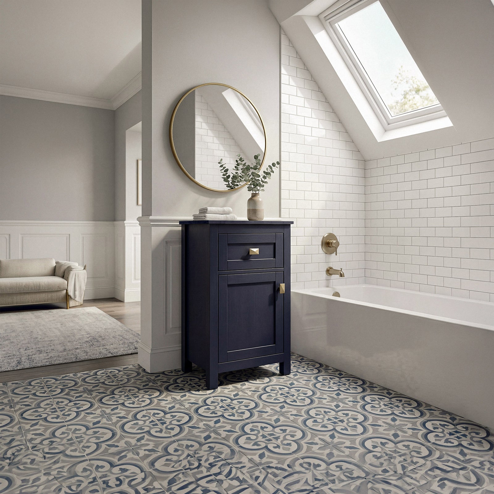 18 Inch Wide Bathroom Storage Freedstanding Cabinet In Blue - View 2 - Joshua Marshal