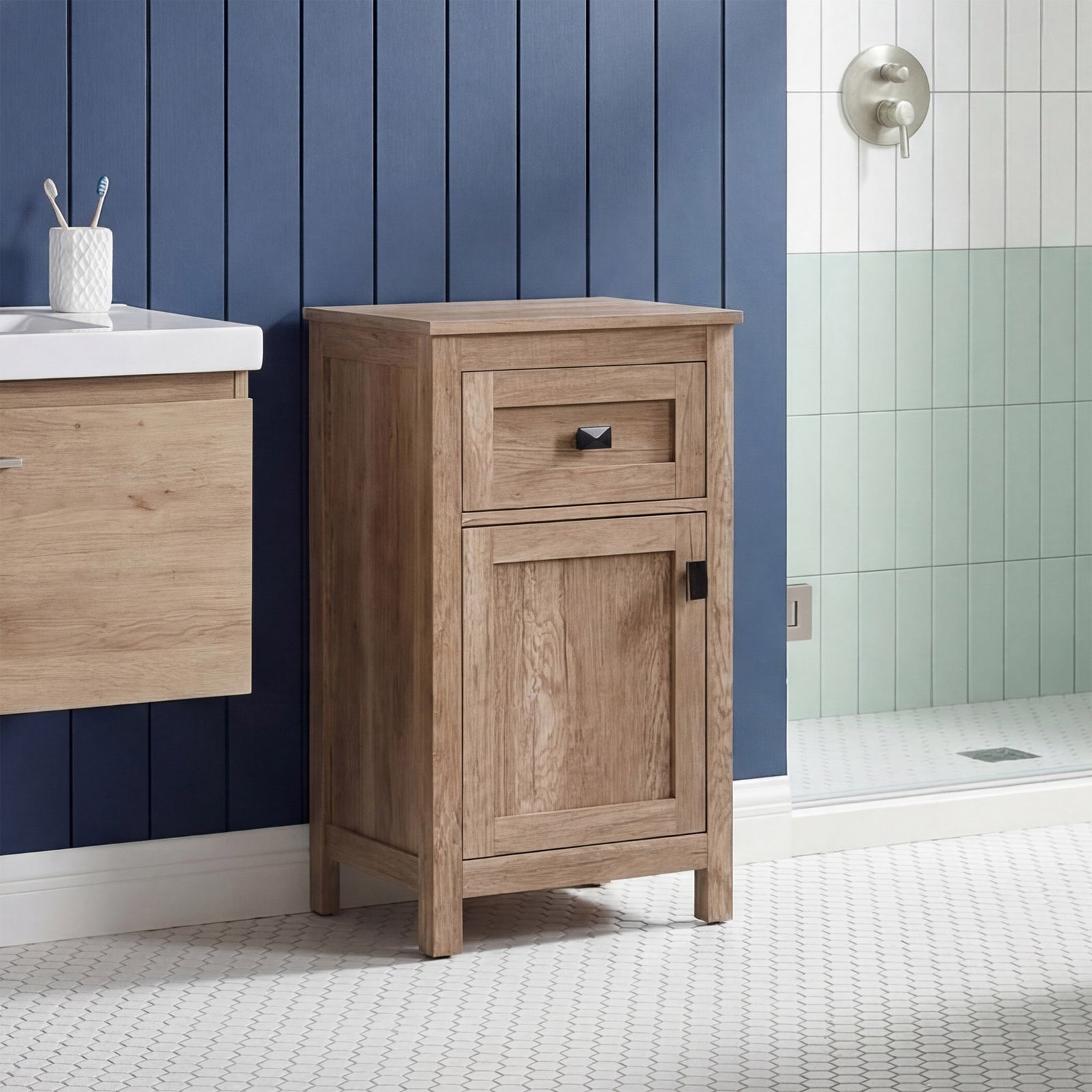 18 Inch Wide Bathroom Storage Freedstanding Cabinet In Natural Oak Natural Oak Finish - KITCHEN & BATH by Joshua Marshal