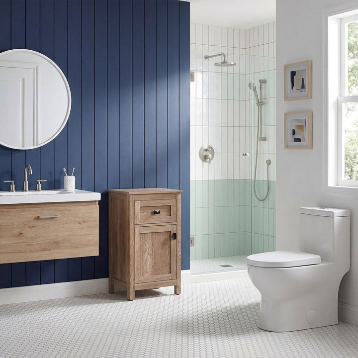 18 Inch Wide Bathroom Storage Freedstanding Cabinet In Natural Oak - View 2 - Joshua Marshal