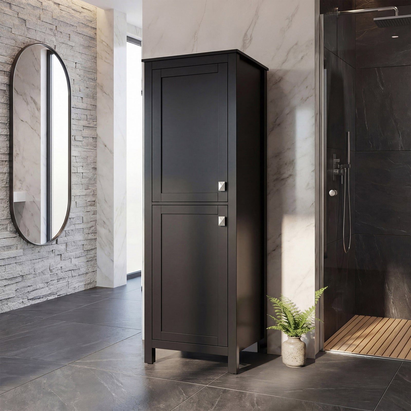 20 Inch Wide Bathroom Linen Storage Freestanding Cabinet In Black Black Finish - KITCHEN & BATH by Joshua Marshal