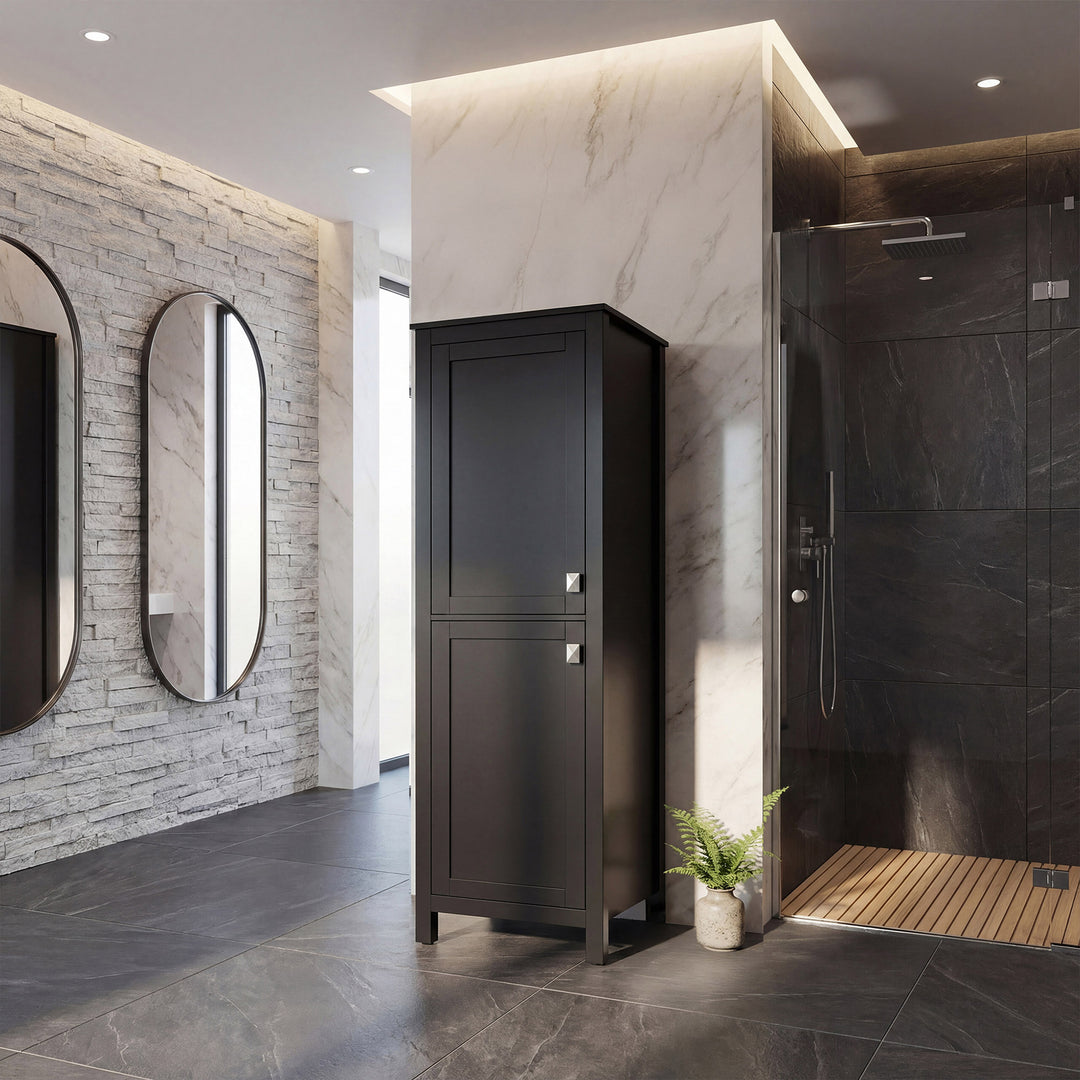 20 Inch Wide Bathroom Linen Storage Freestanding Cabinet In Black - View 2 - Joshua Marshal