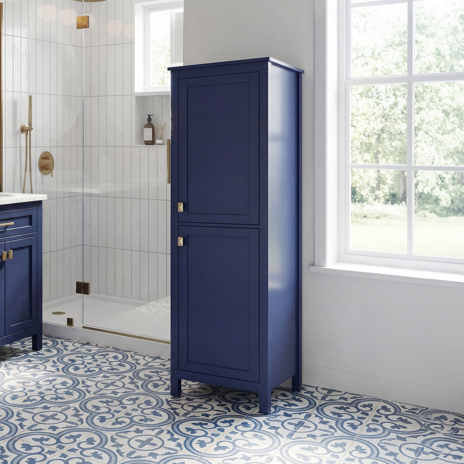 20 Inch Wide Bathroom Linen Storage Freestanding Cabinet In Blue Blue Finish - KITCHEN & BATH by Joshua Marshal