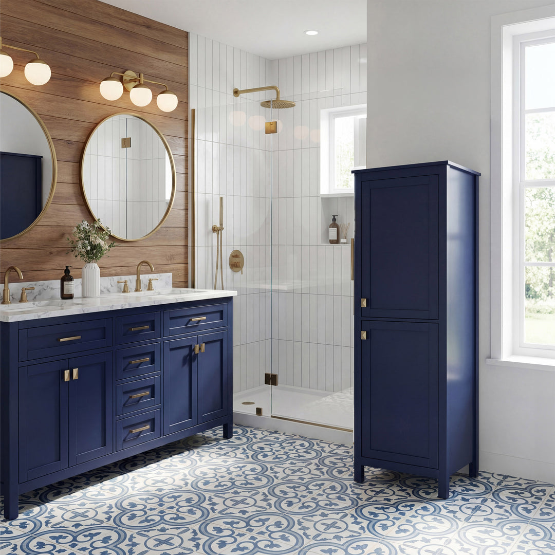 20 Inch Wide Bathroom Linen Storage Freestanding Cabinet In Blue - View 2 - Joshua Marshal