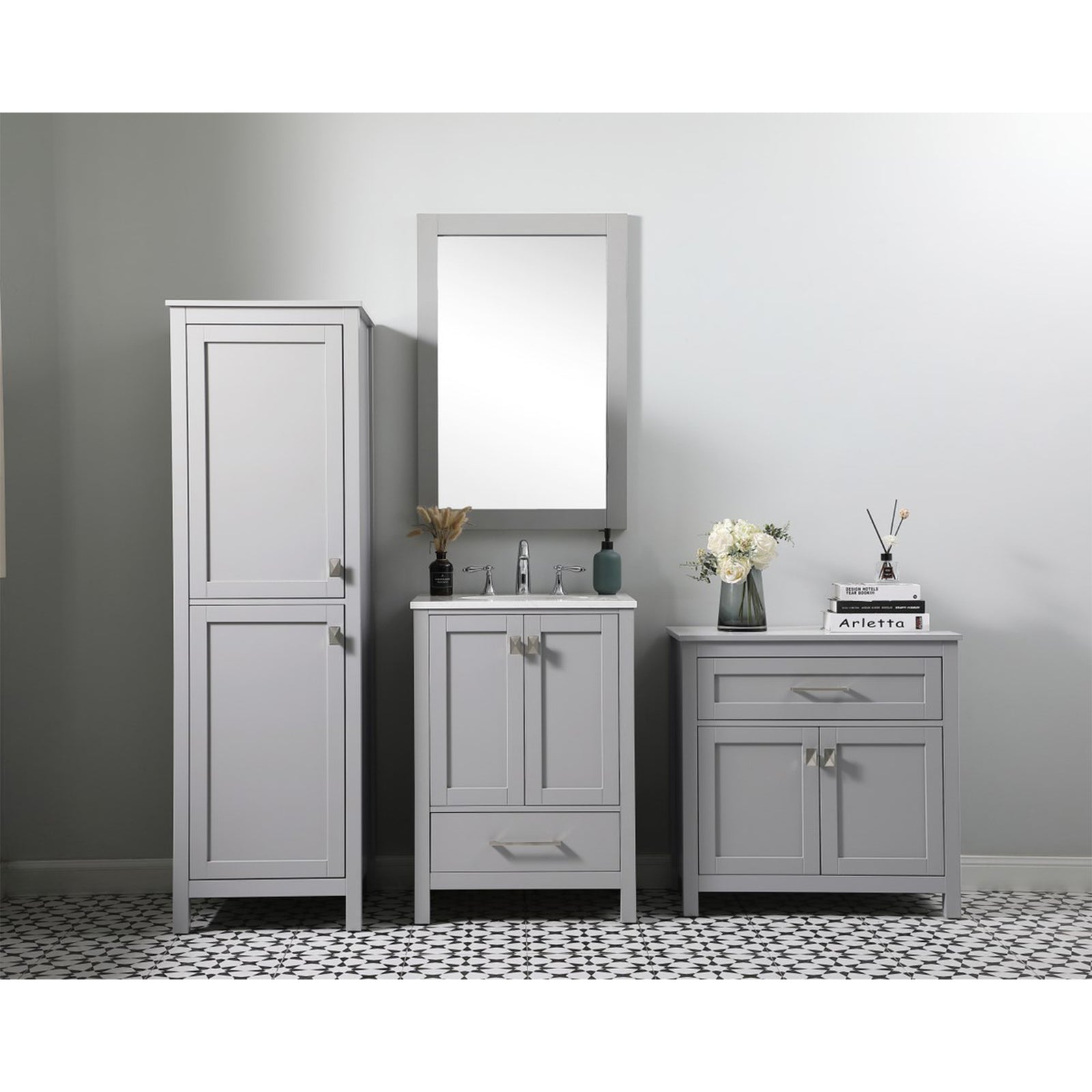 20 Inch Wide Bathroom Linen Storage Freestanding Cabinet In Grey - View 2 - Joshua Marshal