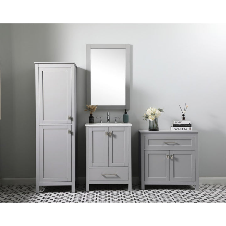 20 Inch Wide Bathroom Linen Storage Freestanding Cabinet In Grey - View 2 - Joshua Marshal