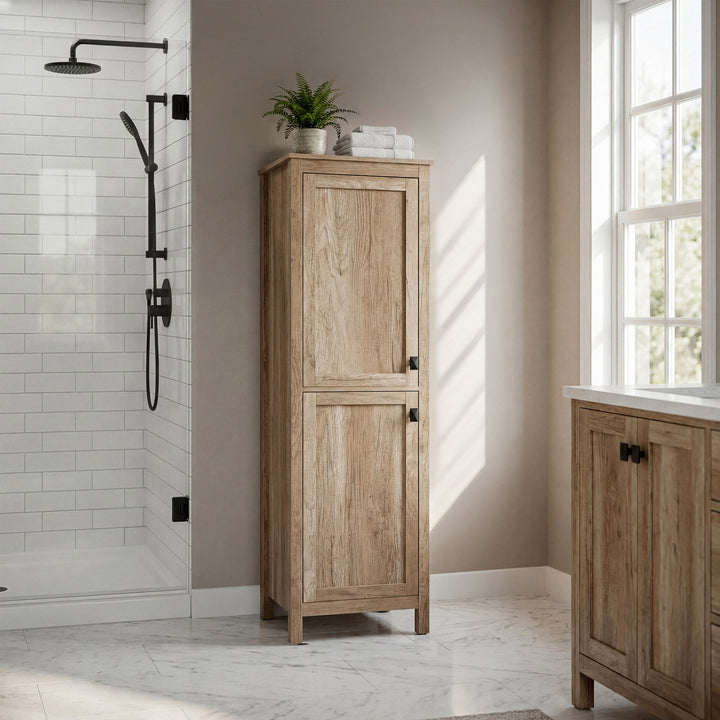 20 Inch Wide Bathroom Linen Storage Freestanding Cabinet In Natural Oak Natural Oak Finish - KITCHEN & BATH by Joshua Marshal