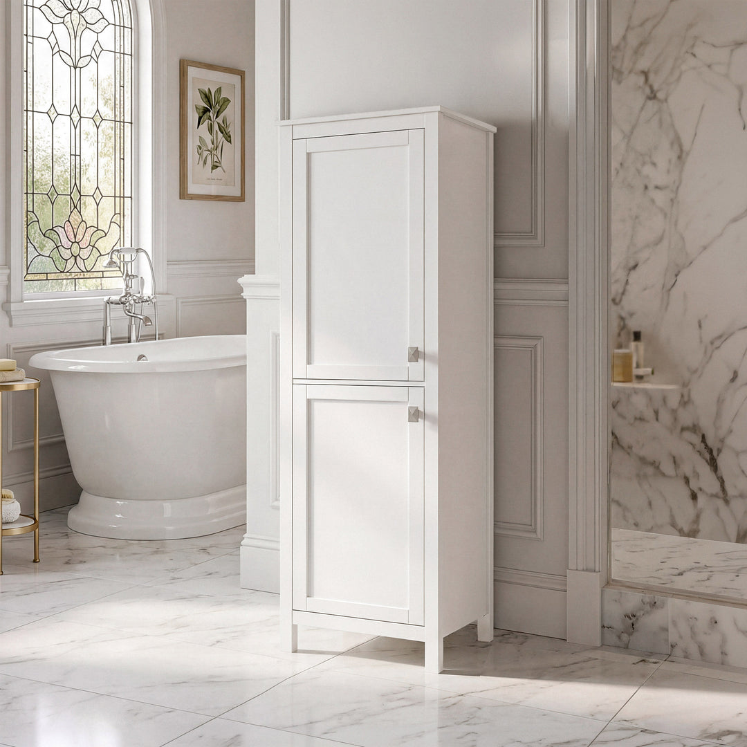 20 Inch Wide Bathroom Linen Storage Freestanding Cabinet In White White Finish - KITCHEN & BATH by Joshua Marshal