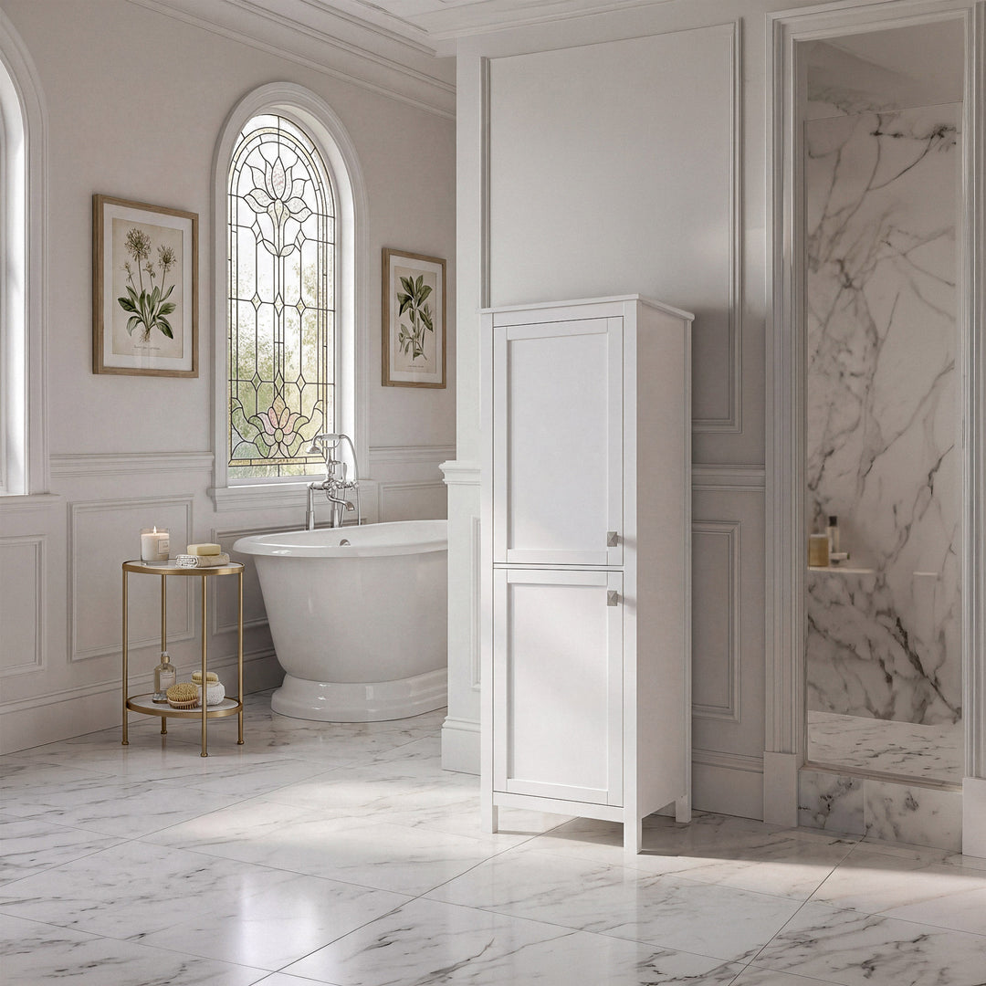 20 Inch Wide Bathroom Linen Storage Freestanding Cabinet In White - View 2 - Joshua Marshal