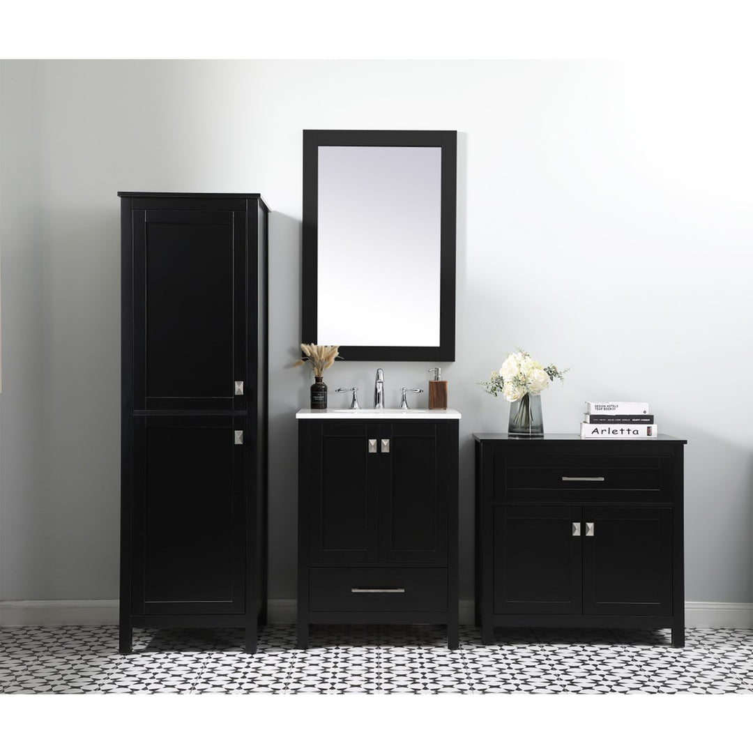 24 Inch Wide Bathroom Storage Freestanding Cabinet In Black - View 2 - Joshua Marshal