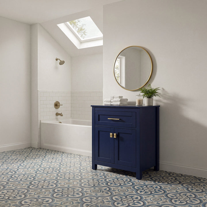 24 Inch Wide Bathroom Storage Freestanding Cabinet In Blue - View 2 - Joshua Marshal