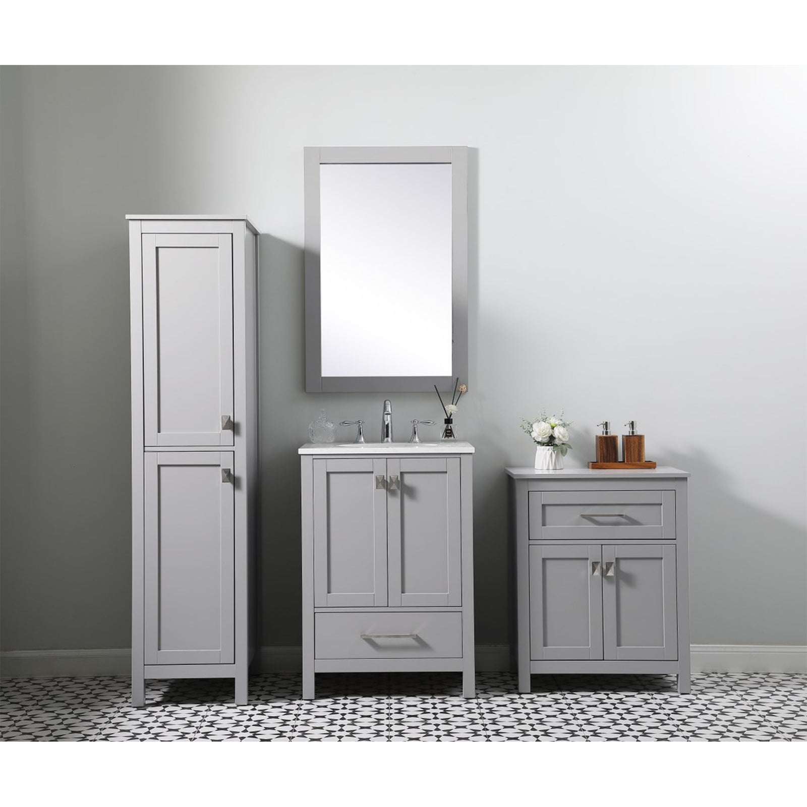 24 Inch Wide Bathroom Storage Freestanding Cabinet In Grey - View 2 - Joshua Marshal
