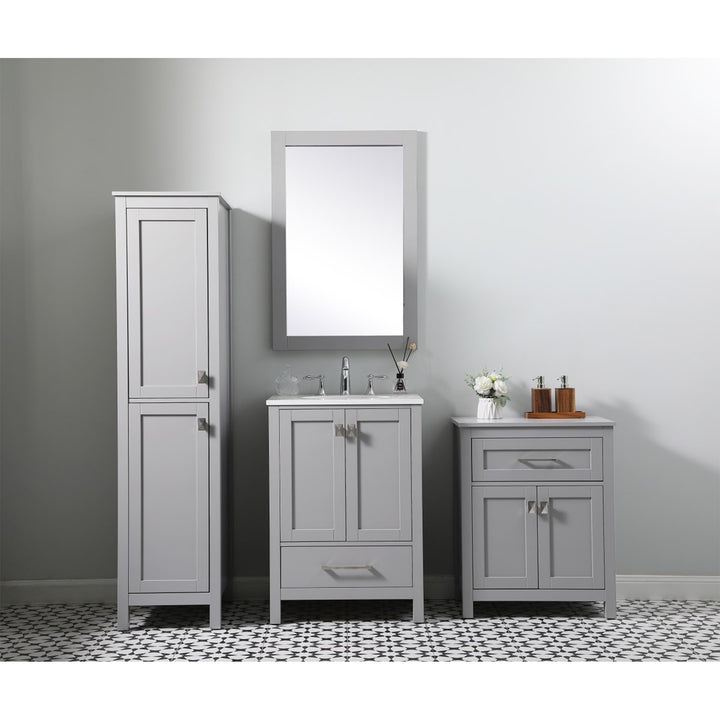 24 Inch Wide Bathroom Storage Freestanding Cabinet In Grey - View 2 - Joshua Marshal