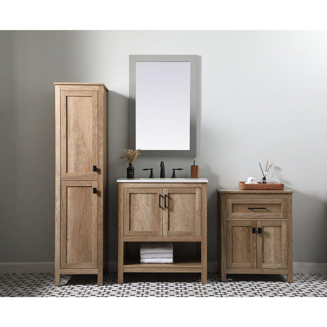 24 Inch Wide Bathroom Storage Freestanding Cabinet In Natural Oak - View 2 - Joshua Marshal