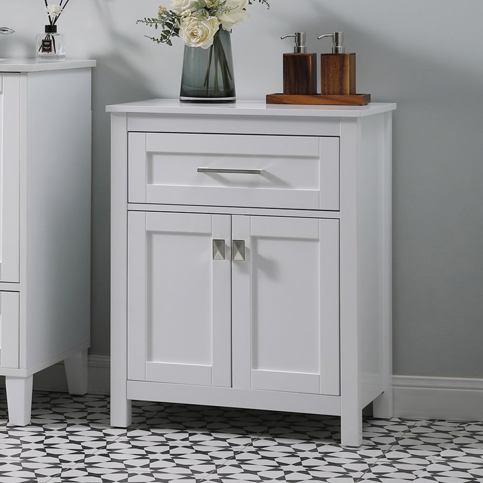 24 Inch Wide Bathroom Storage Freestanding Cabinet In White White Finish - KITCHEN & BATH by Joshua Marshal