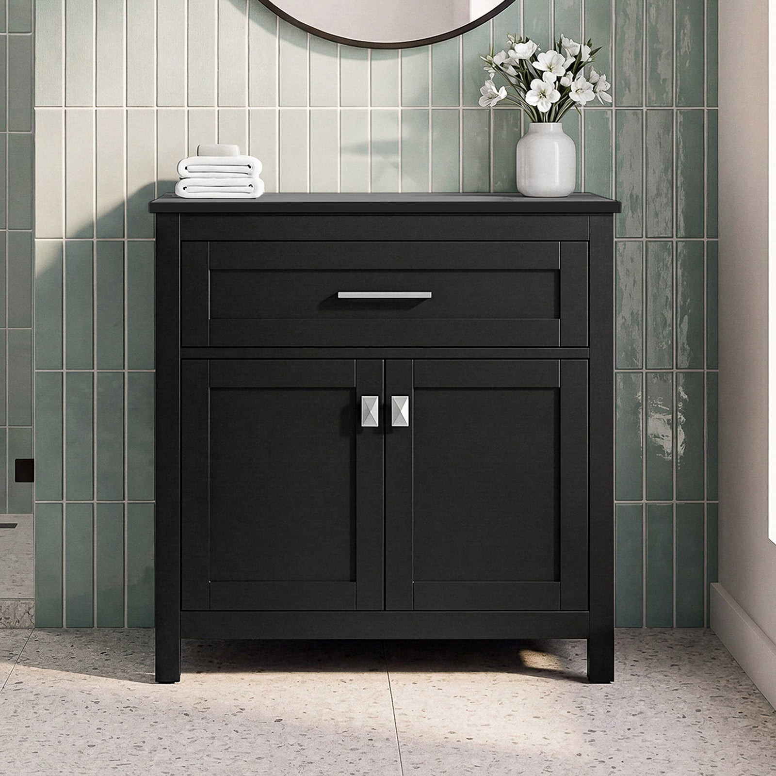 30 Inch Wide Bathroom Storage Freestanding Cabinet In Black Black Finish - KITCHEN & BATH by Joshua Marshal