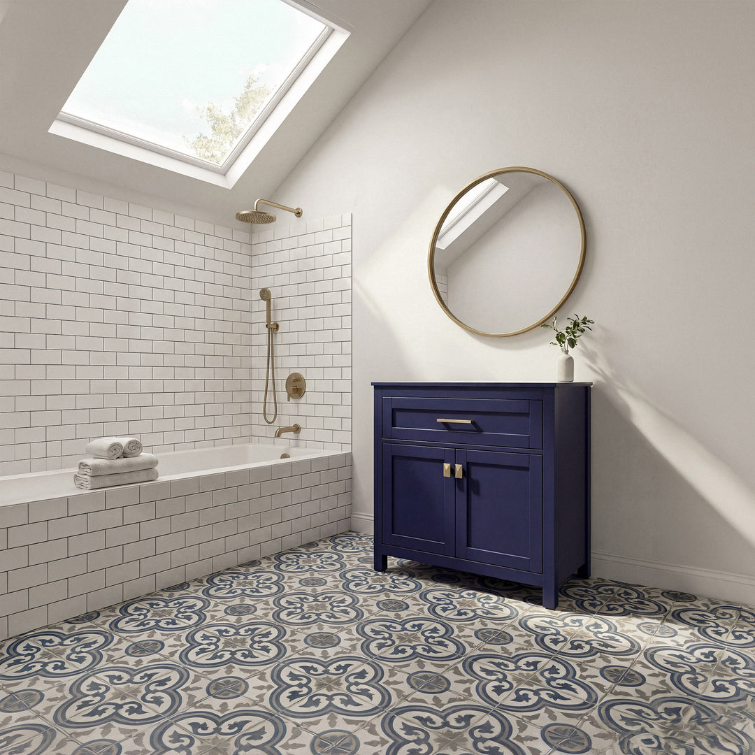 30 Inch Wide Bathroom Storage Freestanding Cabinet In Blue - View 2 - Joshua Marshal