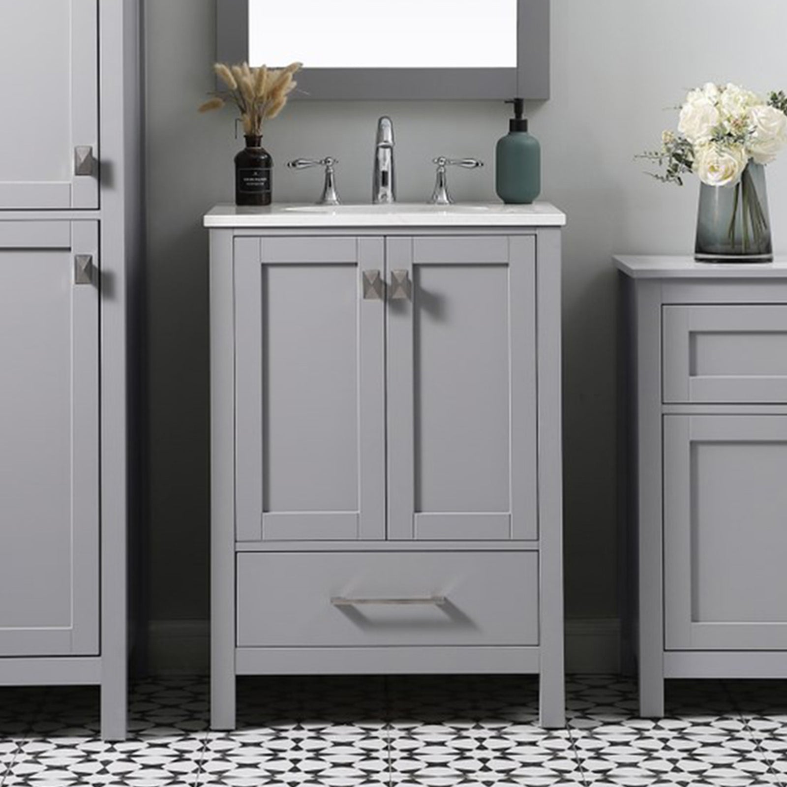 30 Inch Wide Bathroom Storage Freestanding Cabinet In Grey Grey Finish - KITCHEN & BATH by Joshua Marshal