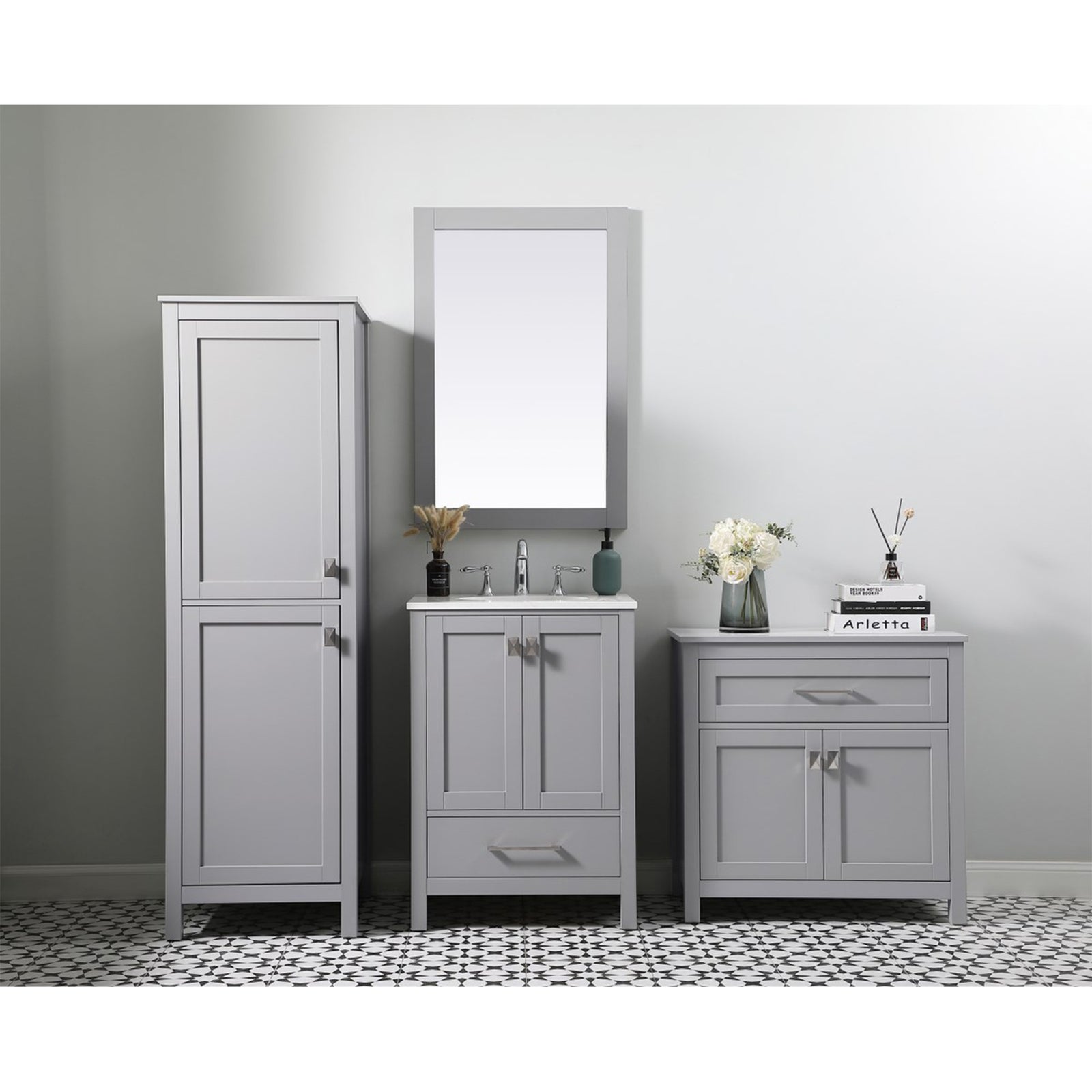 30 Inch Wide Bathroom Storage Freestanding Cabinet In Grey - View 2 - Joshua Marshal