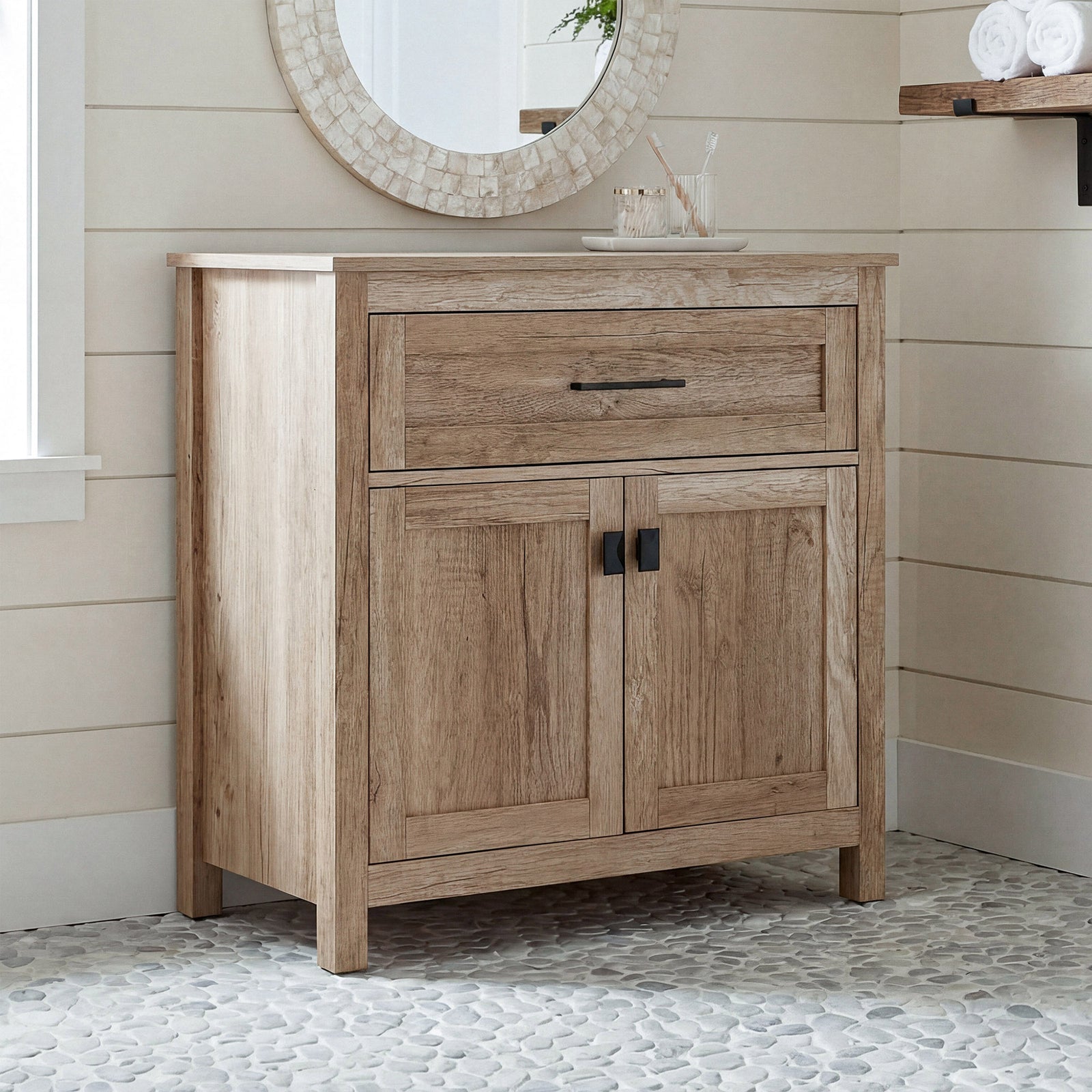 30 Inch Wide Bathroom Storage Freestanding Cabinet In Natural Oak Natural Oak Finish - KITCHEN & BATH by Joshua Marshal