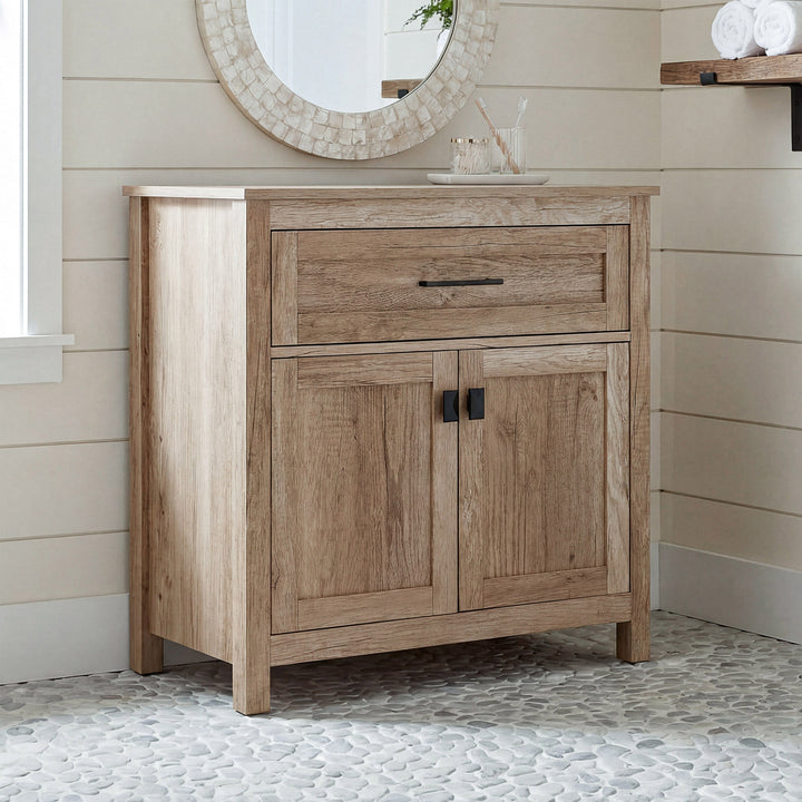 30 Inch Wide Bathroom Storage Freestanding Cabinet In Natural Oak Natural Oak Finish - KITCHEN & BATH by Joshua Marshal